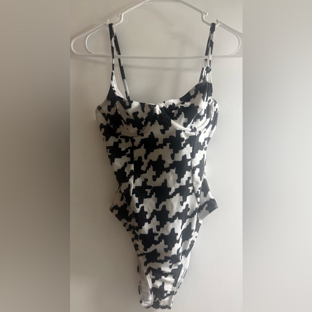 Onia Black and White Houndstooth One Piece Swimsuit